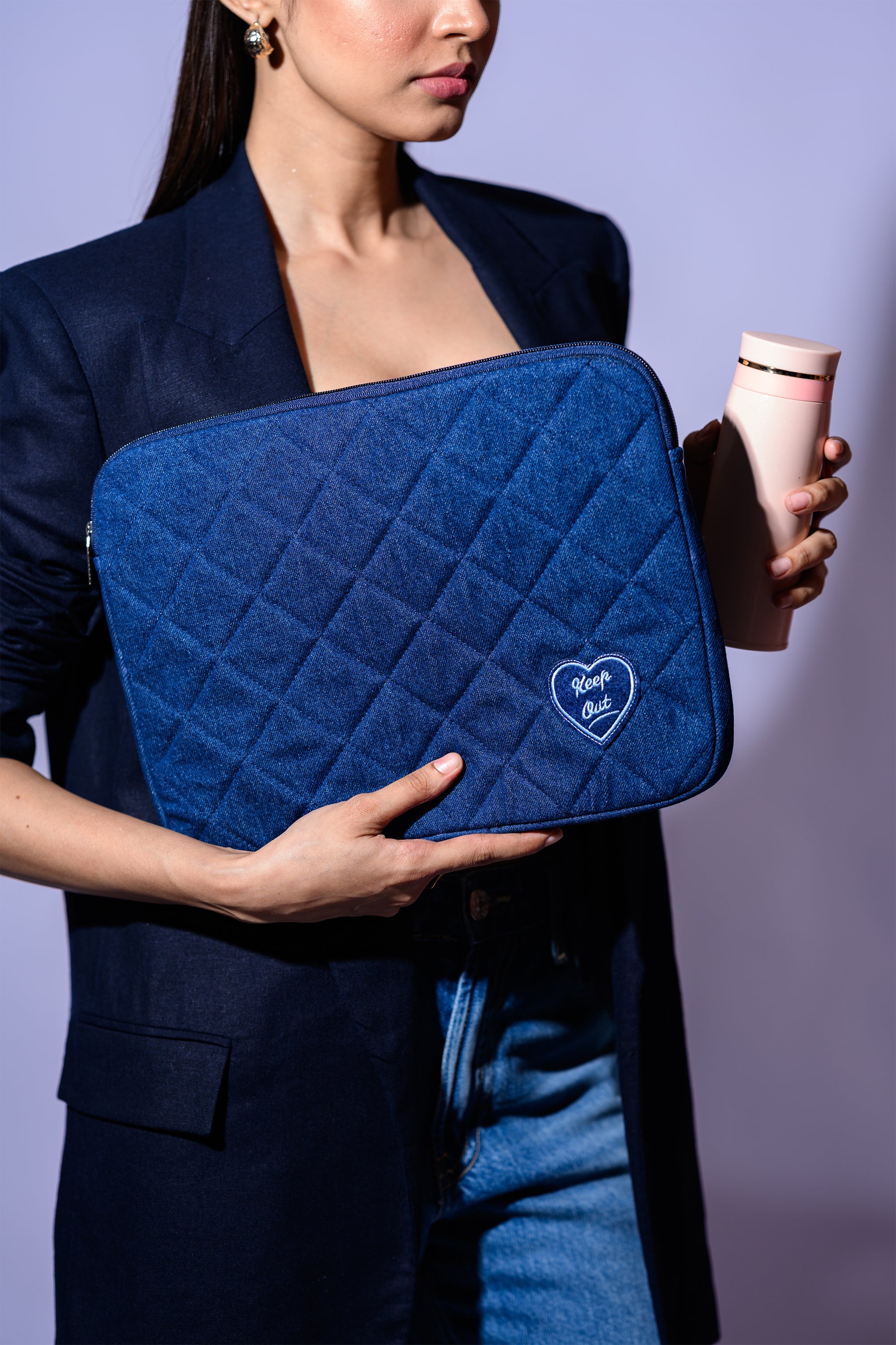 Quilted Heart Denim Laptop Sleeve