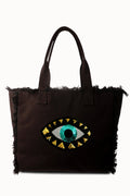 Evil Eye Fringe Tote Bag Black