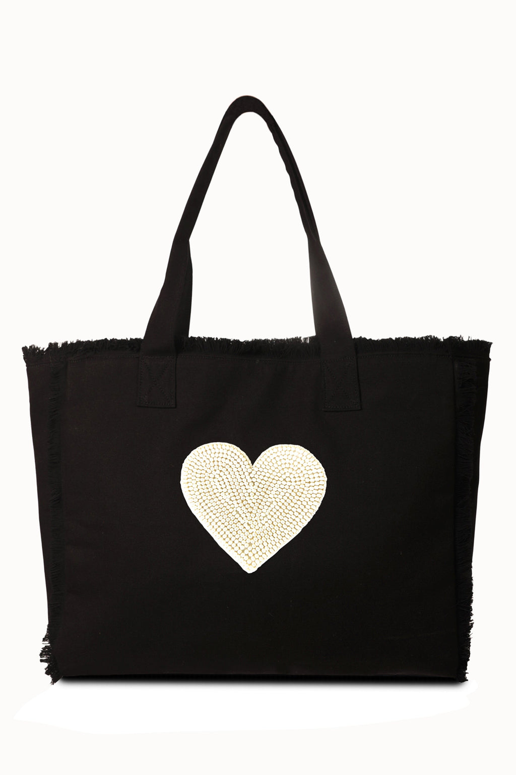 Amor Pearl Fringe Tote Bag Black