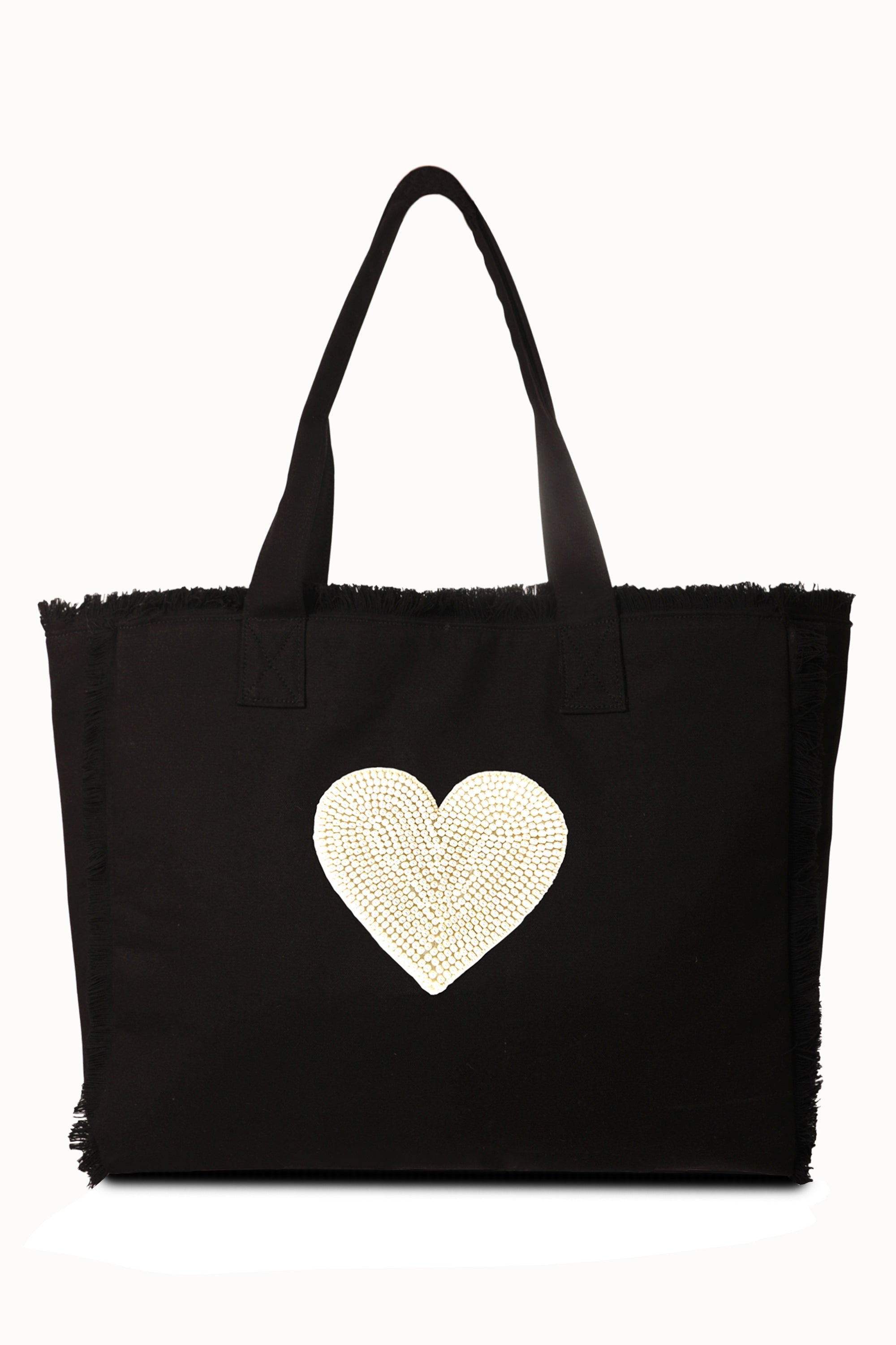 Amor Pearl Fringe Tote Bag Black